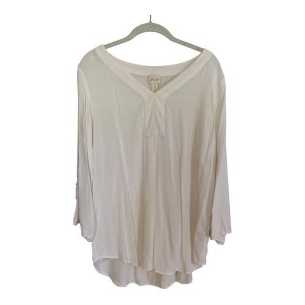 Chico's Blouse‎ Women LARGE White Grommet Lace Up Sleeve V-Neck Viscose